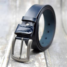 Cinturón de cuero de vaca para hombre, cinturón de diseño azul Noble, hebilla de aleación de alta calidad, marca de lujo, a la moda 2024 - compra barato