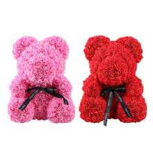HOT DIY Valentines Day Gift 15cm Red Rose Teddy Bear Rose Flower Artificial Decoration Christmas Gifts Women Valentines Gift 2024 - buy cheap