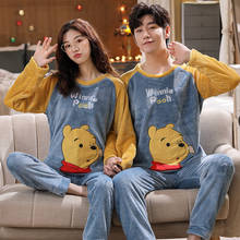 Casal combinando pijamas conjunto de pijamas dos desenhos animados inverno casa terno anime traje urso casal pijamas flanela lã quente roupas 2024 - compre barato