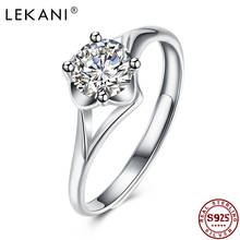 Lekani anéis de prata esterlina 925 para meninas, ajustável em forma de pétalas romântica com zircônia redonda, joia para casamento 2024 - compre barato