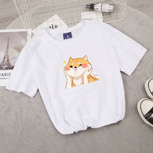 Japanese Kawaii Cute Shiba Inu Doge Print Womens T Shirt Tops O-neck Pink Summer Cotton Tee Casual Harajuku Fun Chic T-shirts 2024 - buy cheap