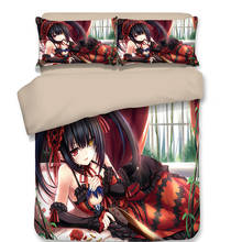 Tokisaki kurumi 3d jogo de cama capas edredon fronhas dos desenhos animados anime pesadelo consolador conjuntos roupa cama roupa 2024 - compre barato