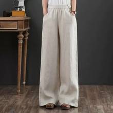 2022 Plus Size High Waisted Pants Women Cotton Linen Pants Casual  Orange Wide Leg Loose Trousers Female Gray Elegant Streetwear 2024 - buy cheap