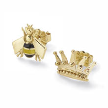 Simple female earrings bee crown high-end metal mini earrings temperament joker small fresh jewelry 2024 - buy cheap