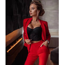 Drop Ship Pink Red Pants Suit Women Business Classic Gold Double Breasted Button Blazer Pants Two Piece Sets Formal Blazer Suits 2024 - buy cheap