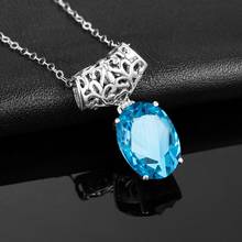 100% Real Silver 925 Pendant For Women Oval Simulate Natural Stone Sky Blue Topaz Pendants Silver 925 Luxury Fine Jewelry Gift 2024 - buy cheap