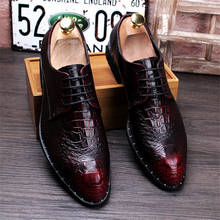 Men's Crocodile Pattern Wedding Dress Leather Shoes Fashion Lace-Up Party Shoes Mens Business Office Oxfords Flats Size 40-45 2024 - buy cheap