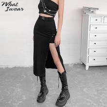 Black Vintage High Split Mid-Calf Skirts Women Loose High Waist Femme Bottom Streetwear Party Night Club Female Outfit 2024 - buy cheap