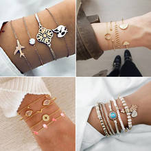 Conjunto de pulsera elástica con cuentas de cristal para mujer y niña, brazalete de cadena con borlas, joyería hecha a mano, regalo 2024 - compra barato