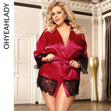 Ohyeahlady-batas de seda para mujer, ropa de dormir de manga larga, Kimono de boda con costuras de encaje, Sexy 2024 - compra barato