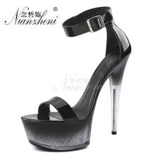 Concise Elegant Buckle strap Women's Sandals 15CM Patent leather All match Party Fashion 6inches Office lady Work shoes Open Toe 2024 - buy cheap