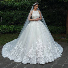 Luxury Lace Muslim Bride Wedding Dresses A Line 2020 New Sleeveless Court Train Bridal Wedding Gowns Plus Size Robe De Mariee 2024 - buy cheap