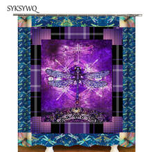 Cortina de ducha de libélula púrpura, cortina de baño impermeable, novedad 2024 - compra barato