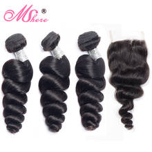 Brazilian Hair Weave Human Hair Bundles With Closure Loose Wave Hair Lace Closure With Bundles Mshere Remy Hair Extensions 1B# 2024 - buy cheap