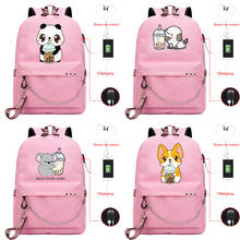 Pink Cute Cartoon Animal Boba Tea Backpack for Girls Student USB Charge School Bag Mochila Women Laptop Knapsack Travel Rucksack 2024 - buy cheap