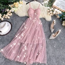 Fitaylor 2022 Summer Women Sequins V Neck Mesh Dress Chest Cushion Waist Bling Gauze Fairy Dress  Sling Ruffles A-line Dresses 2024 - buy cheap