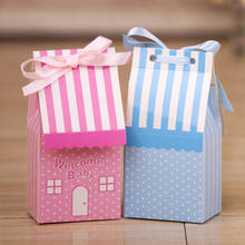 Recuerdo de fiesta de bienvenida para bebé, caja de dulces con cinta en forma de casa, Rosa/azul, regalo 2024 - compra barato