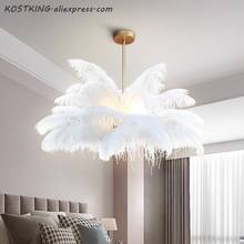 Nordic LD Pendant Lights Natural Ostrich Feather LOFT LED Pendant Lamp Bedroom Living Room Restaurant Lighting Deco Hanging Lamp 2024 - buy cheap