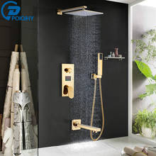 POIQIHY-Juego de grifo de ducha dorado, accesorio montado en la pared, de latón, con pantalla Digital de temperatura 2024 - compra barato