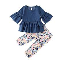 Conjunto de Ropa para Niñas pequeñas de 1 a 6 años, conjunto de primavera y otoño, camisa plisada con volantes, vestido, Tops, pantalones florales, 2020 2024 - compra barato