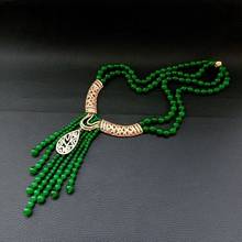 Colgante de circón pavé de 20 pulgadas, collar de 2 hebras de Jade verde, estilo llamativo 2024 - compra barato