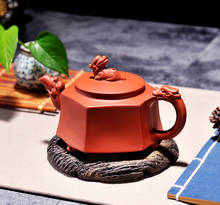 Tetera de arcilla púrpura de unicornio chino hexagonal, tetera de Puer radiacional, juego de té de arcilla hecho a mano de 320 ml, tetera de kung fu 2024 - compra barato