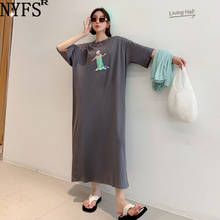 NYFS 2021 Korean New Long Dress Loose Printing Concision Woman Dress Vestidos Robe Elbise Summer Dress 2024 - buy cheap