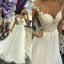 Sheer Short Sleeves A-Line Wedding Dresses Lace Appliques Bridal Gowns Custom Made Long Plus Size Bride Wedding Gown Spring 2024 - buy cheap