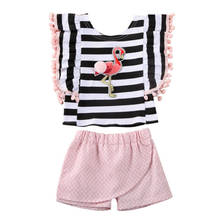 Citgeett Summer Baby Kids Girl Flamingo Print Striped Tops+Shorts Dot Pants Outfit Clothes Casual Set 2024 - buy cheap