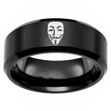 New Design 8MM V For Vendetta Move Rings For Men Black Plated Stainless Steel Ring V Symbol Rings Size 6-13 2024 - buy cheap