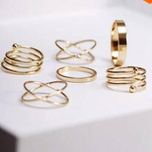 6 pçs/set coréia personalidade retro feminino conjuntos de anel ajustável cor ouro anel comum bijoux bagues femme anillos 2024 - compre barato