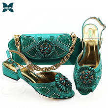 Newest Italian design fashion Ladies Shoes With Matching Bags Latest Sequins African Wedding Women Shoes and Bags Set in Teal 2024 - buy cheap