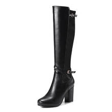 Fashion Embossed Microfiber Leather Women knee high Boots Toe Western Cowboy Boots Chunky High Heels Motorcycle Boots 2024 - buy cheap