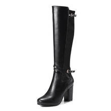 Botas hasta la rodilla para mujer, botines de piel de microfibra en relieve, a la moda, estilo vaquero occidental, tacones altos gruesos, para motocicleta 2024 - compra barato