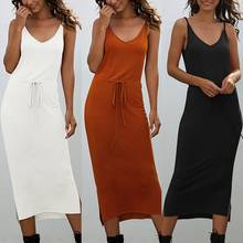 Women Dress Bandeau Holiday Strapless Long Dress Ladies Summer Solid Maxi Dress Beach Sundress Spaghetti Strap Dress Elegant 2024 - buy cheap