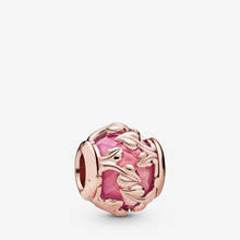 100% 925 Sterling Silver Metal Beads Pink Decorative Leaves Charm Fits Pandora Bracelet Women DIY Jewelry Making 2024 - buy cheap