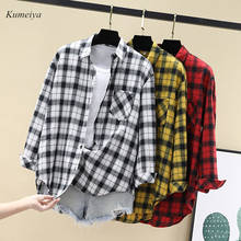 New Women Plaid Blouses Long Sleeve Shirts Retro Cotton Loose Checked Shirt Casual Female Casual Tops Autumn Outwear 2024 - buy cheap