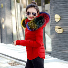Женская зимняя куртка со съемным меховым воротником, теплая Толстая парка с хлопковой подкладкой, короткая женская модная женская куртка 2024 - купить недорого
