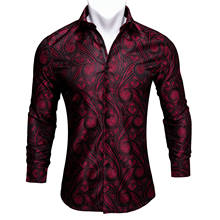 Barry.Wang Red Paisley Bright Silk Shirts Men Autumn Long Sleeve Casual  Flower Shirts For Men Designer Fit Dress Shirts BCY-01 2024 - buy cheap