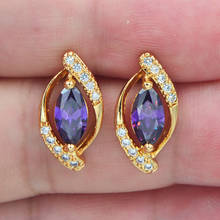 Gold Color AAA+ Cubic Zirconia Fashion Women Royal Purple Marquise CZ Stud Earrings Jewelry 2024 - buy cheap