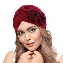 Turbante de estilo retorcido con gorro de flores para mujer, turbante elástico de Color sólido para mujer, sombrero musulmán, hijab, accesorios de gorro de la India 2024 - compra barato