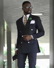 2020 Latest Designs Slim Fit Black Double Breasted Stripe Men Suit  2 Piece Custom Groom Prom （Jacket+Pants) 2024 - buy cheap