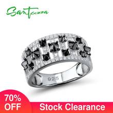 Женское серебряное кольцо SANTUZZA, из серебра 925 пробы с черной шпинелью и фианитом ААА, модные ювелирные украшения для вечеринки 2024 - купить недорого