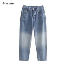 Marwin 2021 New-Coming Spring Solid Thin Ankle-Length Elastic Simple Blue Color Gradient Jeans High Street Style Women Pants 2024 - buy cheap