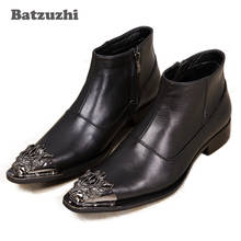 Botines de estilo británico para hombre, botas de vestir de cuero genuino negro, puntiagudas con punta de hierro, talla grande US12, EU46 2024 - compra barato