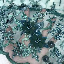 Tecido de renda rede bordada de cor verde alta com flor 3d joy-31025 frisado africano renda de tule para vestido de casamento fabrici 2024 - compre barato