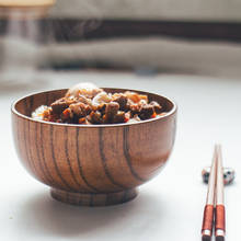 1pc tigela de madeira estilo japonês tigela de sopa de arroz salada tigela de macarrão tigela de alimentação do bebê cozinha recipiente de comida de madeira utensílios de mesa 2024 - compre barato