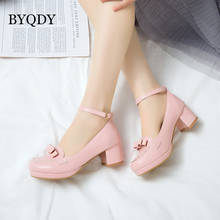 BYQDY Soft Leather Women Pumps Lolita Shoes Chunky Heels Mary Jane Shoes Bow Block Heel Japan Anime Buckle Strap Pink Pumps  43 2024 - buy cheap