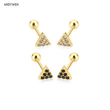 ANDYWEN-pendientes de plata de ley 925 con forma de Triángulo Dorado, Mini Piercing, Rock, Punk, para primavera y verano 2024 - compra barato