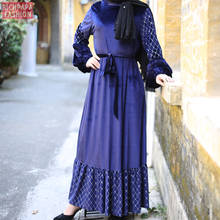 Mulheres hijab muçulmano vestido de veludo abaya vestidos turcos dubai roupa islâmica caftan kaftan islam robe vetement femme mussulmane 2024 - compre barato